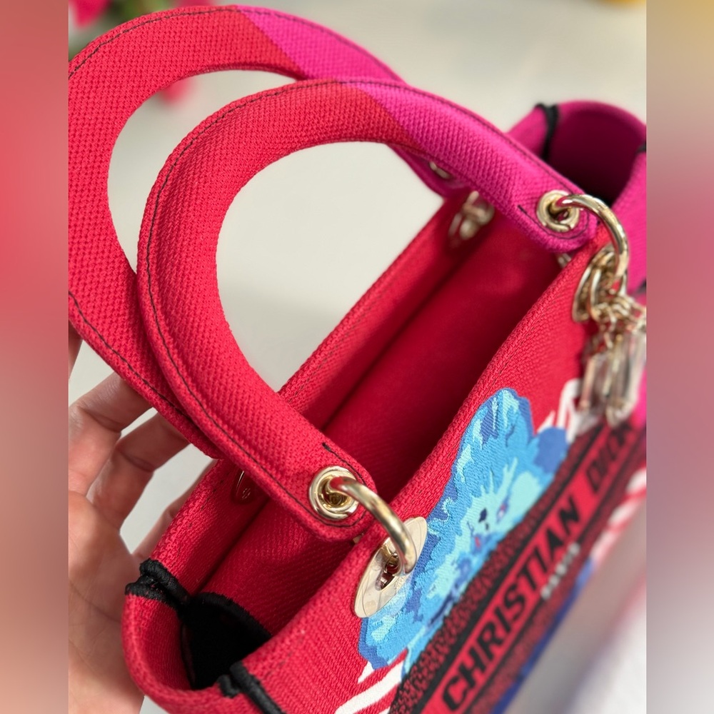 DIOR Dior D-Lite Shoulder Bag Pink & Red Canvas ~ NEVER WORN - Picture 3 of 15